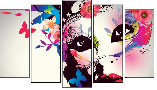 Girl with mask/Vector illustration - Five-piece canvas print, Pentaptych
