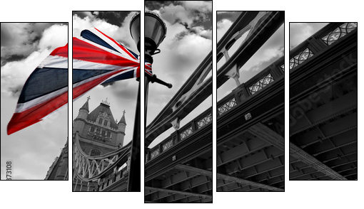 London Tower Bridge with colorful flag of England - Five-piece canvas print, Pentaptych