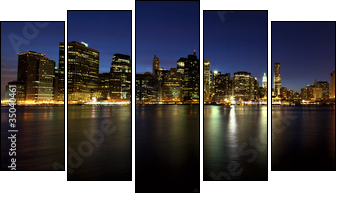 Lower Manhattan panorama at dusk, New York - Five-piece canvas print, Pentaptych