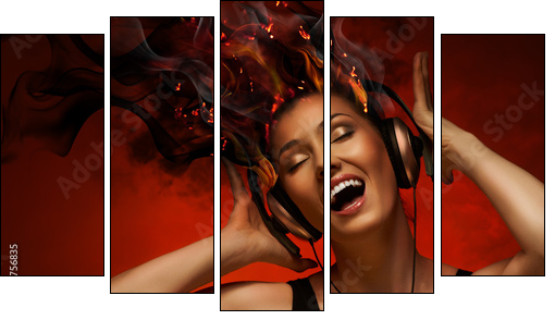 girl with headphones - Five-piece canvas print, Pentaptych