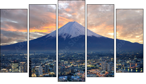 Surreal view of Yokohama city and Mt. Fuji - Five-piece canvas print, Pentaptych