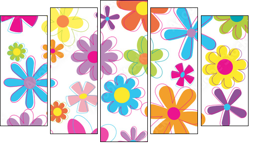 Multicolored retro styled flowers - Five-piece canvas print, Pentaptych