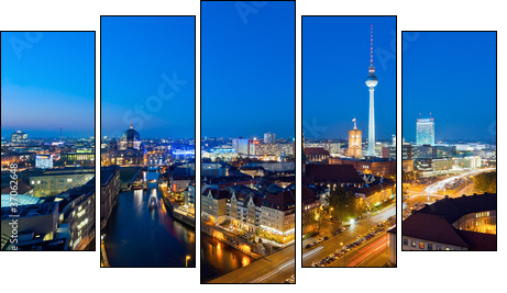 Berlin panorama at night - Five-piece canvas print, Pentaptych