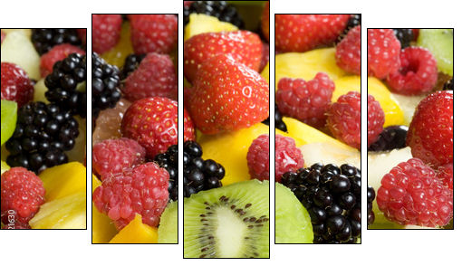 Delicious fruit salad served in a bowl - Five-piece canvas print, Pentaptych