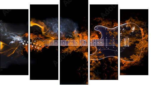 Burning Electric Guitar with reflection in water - Five-piece canvas print, Pentaptych