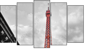 Eiffel tower monochrome and red - Five-piece canvas print, Pentaptych