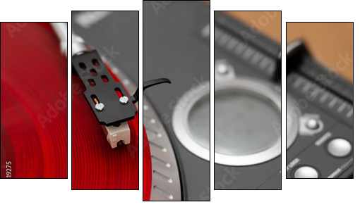 Closeup of turntable needle on record - Five-piece canvas print, Pentaptych
