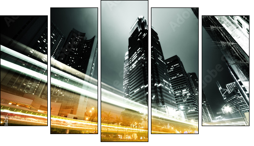 traffic in Hong Kong at night - Five-piece canvas print, Pentaptych