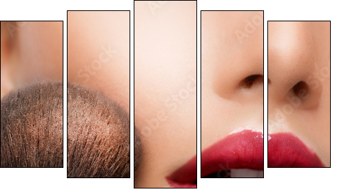 Make-up closeup. Cosmetic Powder Brush. Perfect Skin - Five-piece canvas print, Pentaptych