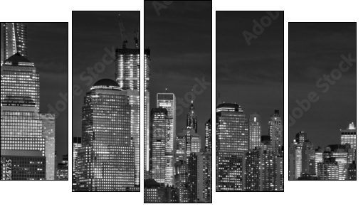 Manhattan de nuit, noir et blanc - Five-piece canvas print, Pentaptych