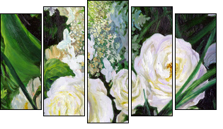bouquet of white roses, canvas, oil - Five-piece canvas print, Pentaptych