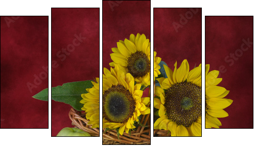 Still life with sunflowers and apples - Five-piece canvas print, Pentaptych