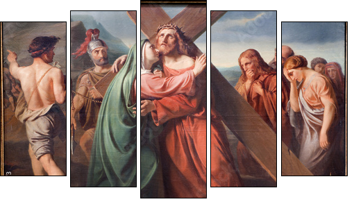 Brussels - Jesus under cross and Mary - Five-piece canvas print, Pentaptych