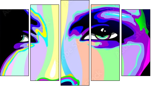 Girl's Portrait Psychedelic Rainbow-Viso Ragazza Psychedelico - Five-piece canvas print, Pentaptych