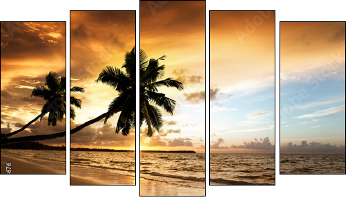 sunset on the beach of caribbean sea - Five-piece canvas print, Pentaptych