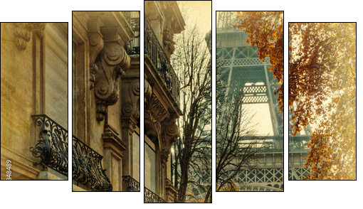 nostalgisches Bild Pariser StadthÃ¤user und Eiffelturm - Five-piece canvas print, Pentaptych