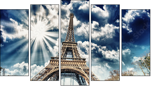 Wonderful view of Eiffel Tower in all its magnificence - Paris - Five-piece canvas print, Pentaptych