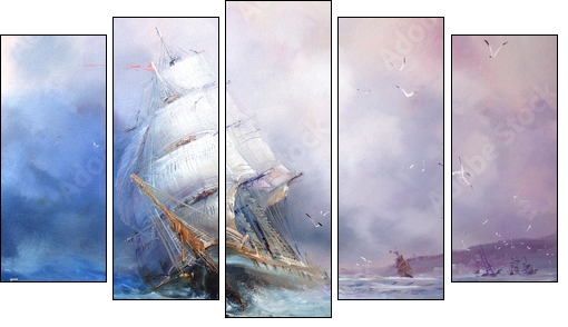 Seascape Sea breeze - Five-piece canvas print, Pentaptych