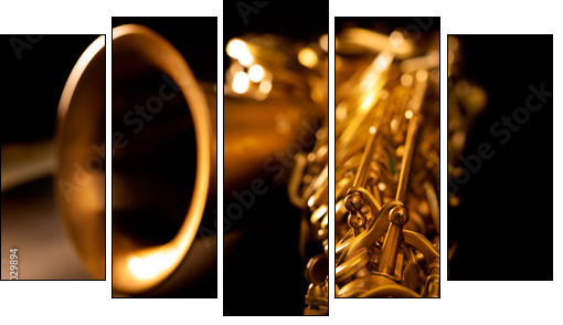 Tenor sax golden saxophone macro selective focus - Five-piece canvas print, Pentaptych