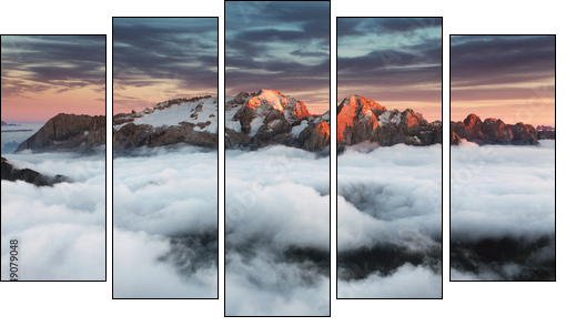 Beautiful spring landscape in the mountains. Sunset - Italy Dolo - Five-piece canvas print, Pentaptych
