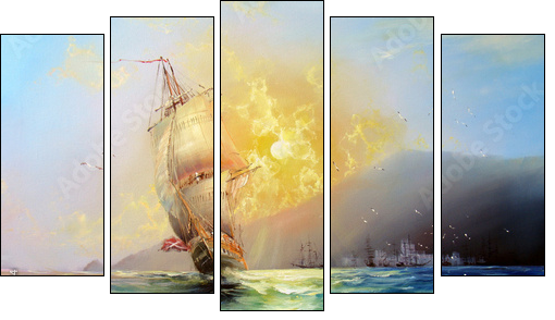 Seascape Harbor - Five-piece canvas print, Pentaptych
