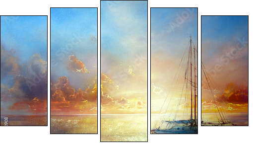 Seascape Pier - Five-piece canvas print, Pentaptych