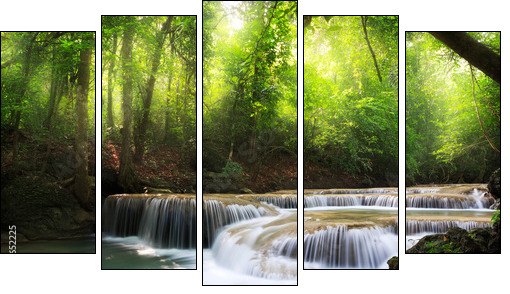 Deep forest waterfall - Five-piece canvas print, Pentaptych