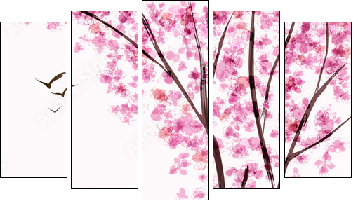 Spring blooming tree - Five-piece canvas print, Pentaptych