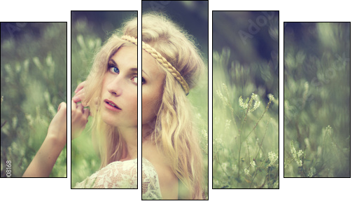 Vintage portrait of a beautiful girl in a magical place - Five-piece canvas print, Pentaptych