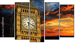 Big Ben at sunset panorama, London - Five-piece canvas print, Pentaptych