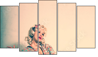Stylish blonde. Pin-up girl. American style - Five-piece canvas print, Pentaptych