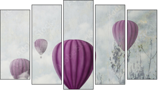 Pink Balloons - Five-piece canvas print, Pentaptych