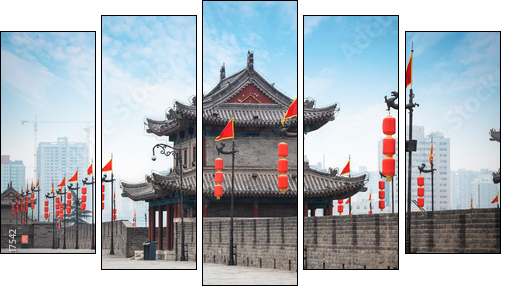ancient tower on city wall in Xi'an - Five-piece canvas print, Pentaptych