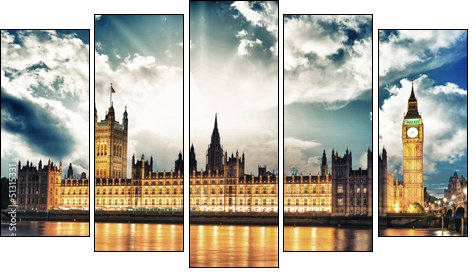 Big Ben and House of Parliament at River Thames International La - Five-piece canvas print, Pentaptych