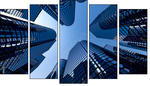 Reflective skyscrapers, business office buildings. - Five-piece canvas print, Pentaptych