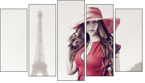 Young beautiful woman in Paris, France - Five-piece canvas print, Pentaptych