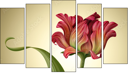 illustration of a beautiful red tulip flower with ladybug - Five-piece canvas print, Pentaptych