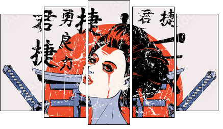 Geisha - Five-piece canvas print, Pentaptych
