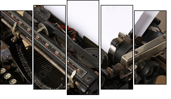 Typewriter with paper scattered - conceptual image - Five-piece canvas print, Pentaptych