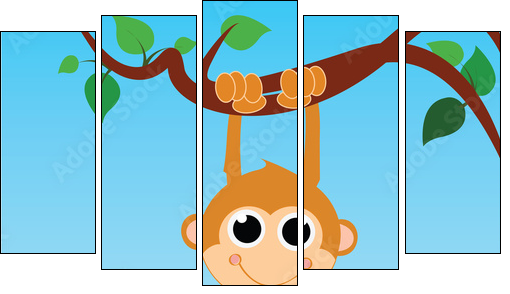 monkey hanging from a tree on abstract sky background - Five-piece canvas print, Pentaptych