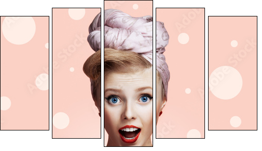 Beautiful young sexy pin-up girl with surprised expression - Five-piece canvas print, Pentaptych