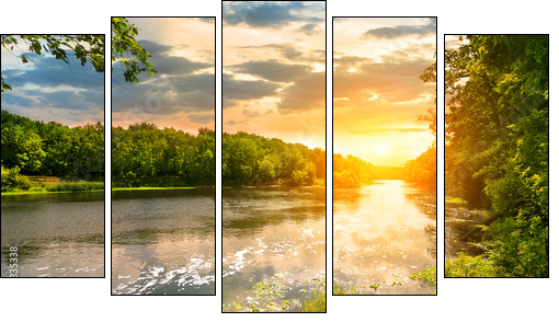 Sunset over the river in the forest - Five-piece canvas print, Pentaptych