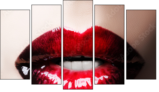 Passionate red lips - Five-piece canvas print, Pentaptych