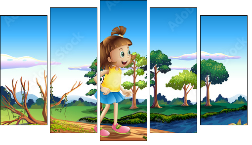 A small girl crossing the river - Five-piece canvas print, Pentaptych