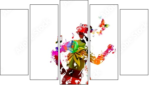 Colorful vector runner silhouette background with butterflies. - Five-piece canvas print, Pentaptych