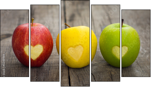 Apples with engraved hearts - Five-piece canvas print, Pentaptych
