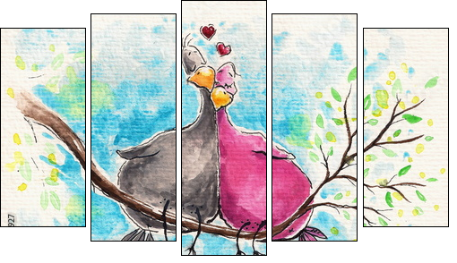 Birds in love - Five-piece canvas print, Pentaptych