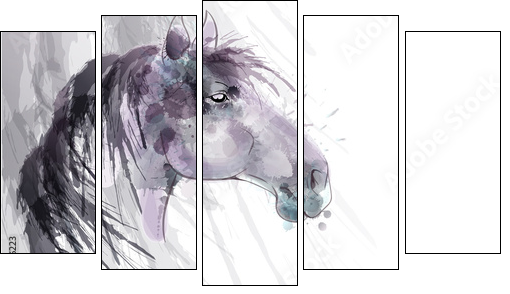Horse head watercolor painting - Five-piece canvas print, Pentaptych