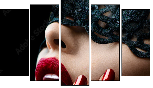 Beautiful Woman with Black Lace mask over her Eyes - Five-piece canvas print, Pentaptych