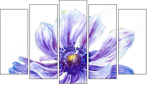 Japanese Anemones flower. Watercolor. - Five-piece canvas print, Pentaptych